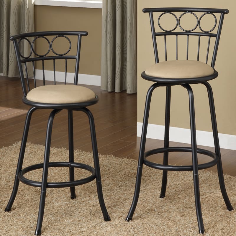 Black Finish Circle Back Adjustable Metal Swivel Counter Height Bar Stools (Set of 2)