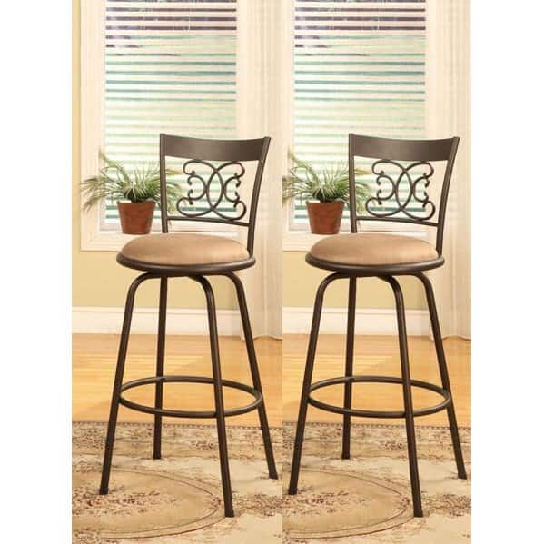 Bronze Finish Scroll Back Adjustable Metal Swivel Counter Height Bar Stools (Set of 2)