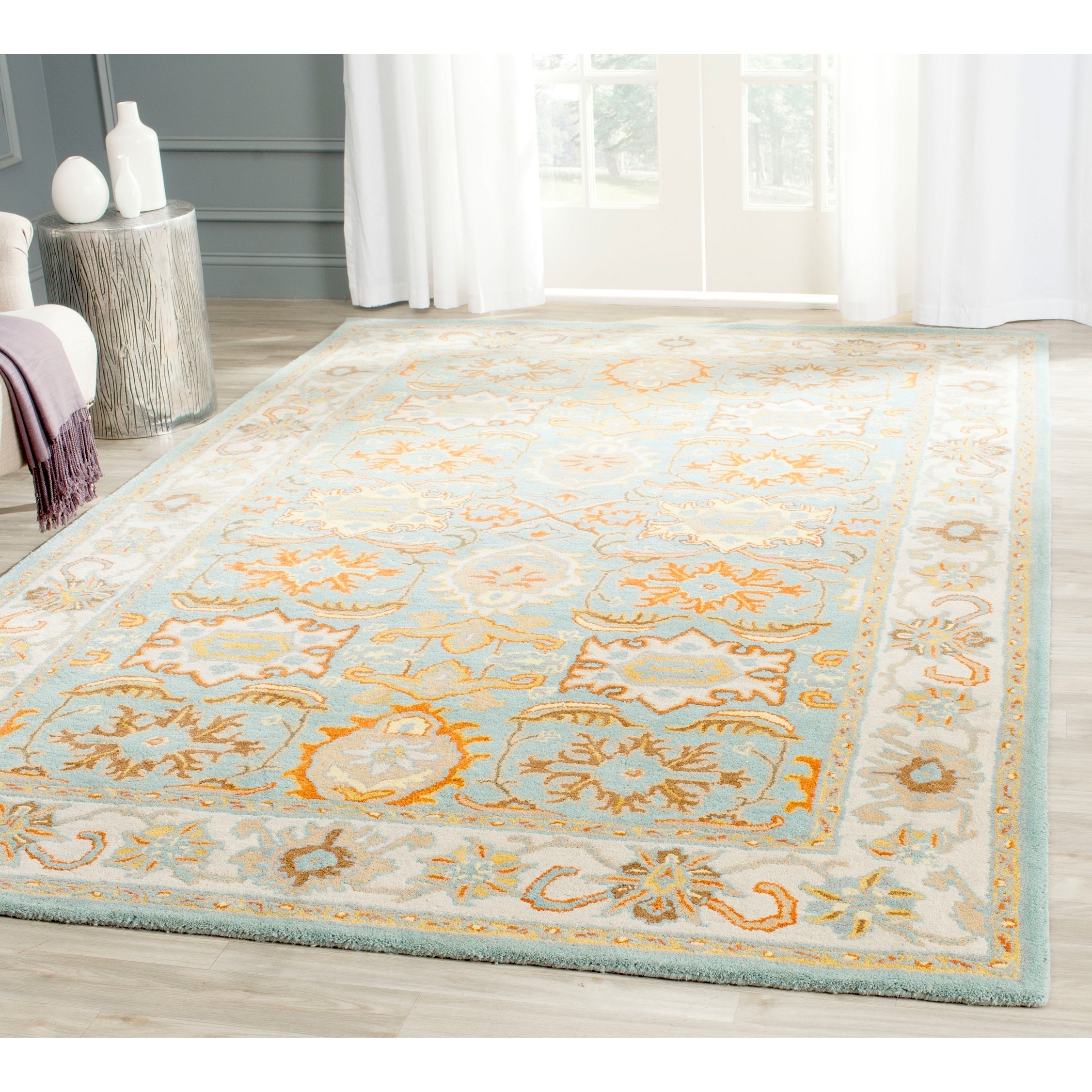 Handmade Heritage Treasures Light Blue/ Ivory Wool Rug (5 X 8)