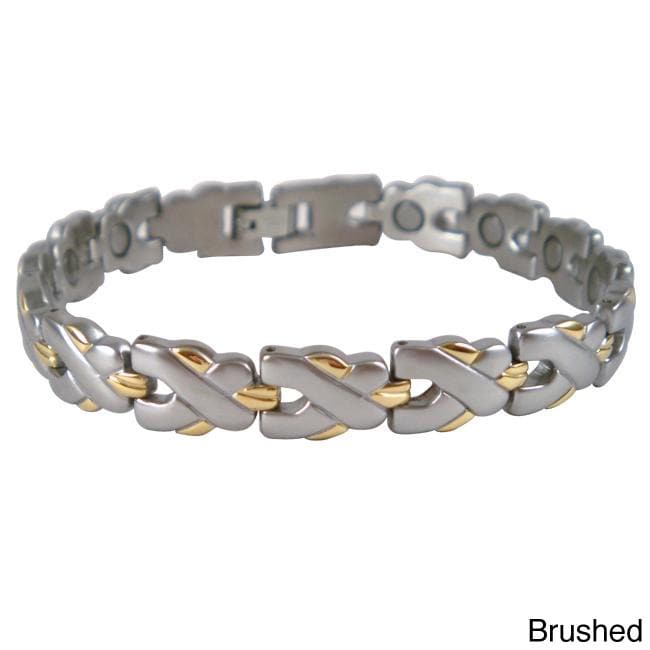 Mens Magnetic Silvertone And Goldtone Stainless Steel Mtx Bracelet