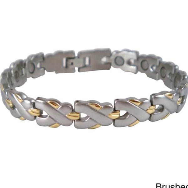 Mens Magnetic Silvertone and Goldtone Stainless Steel MTX Bracelet