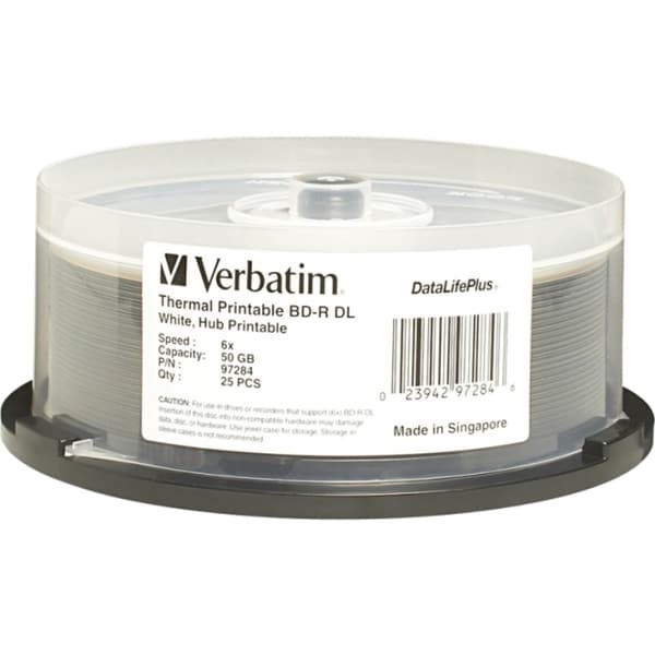 Shop Verbatim BDR DL 50GB 6X DataLifePlus White Thermal Printable, Hub