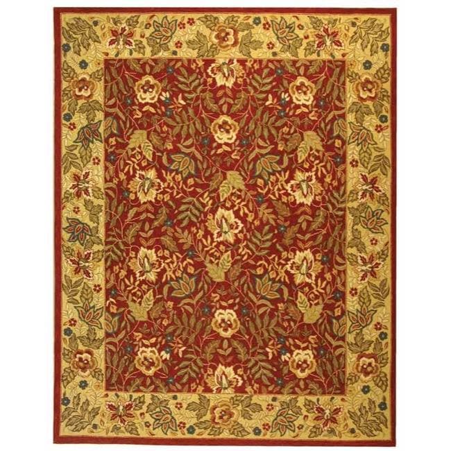 Handmade Boitanical Red/ Ivory Wool Rug (79 X 99)