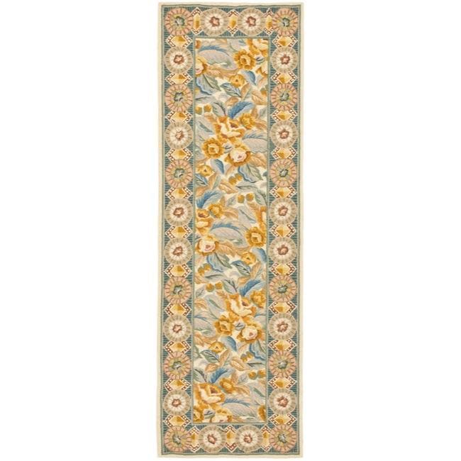 Hand hooked Chelsea Eden Multi/ Ivory Wool Runner (26 X 6)