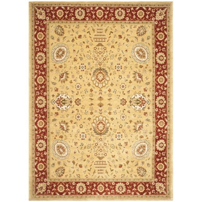 Handmade Majesty Gold/ Red New Zealand Wool Rug (8 X 112)