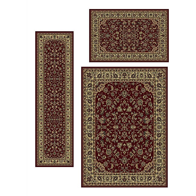 Admire Home Living Caroline Sarouk Burgundy/Green/Gold Traditional Oriental Floral Area Rugs (Set of 3)