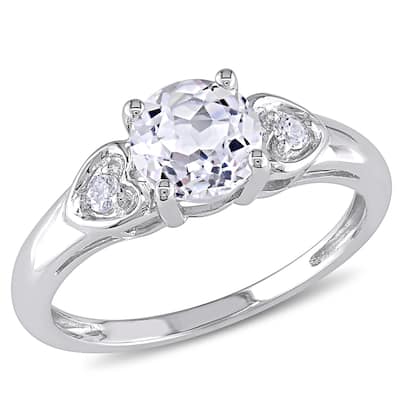 Miadora 10k White Gold White Topaz and Diamond Ring