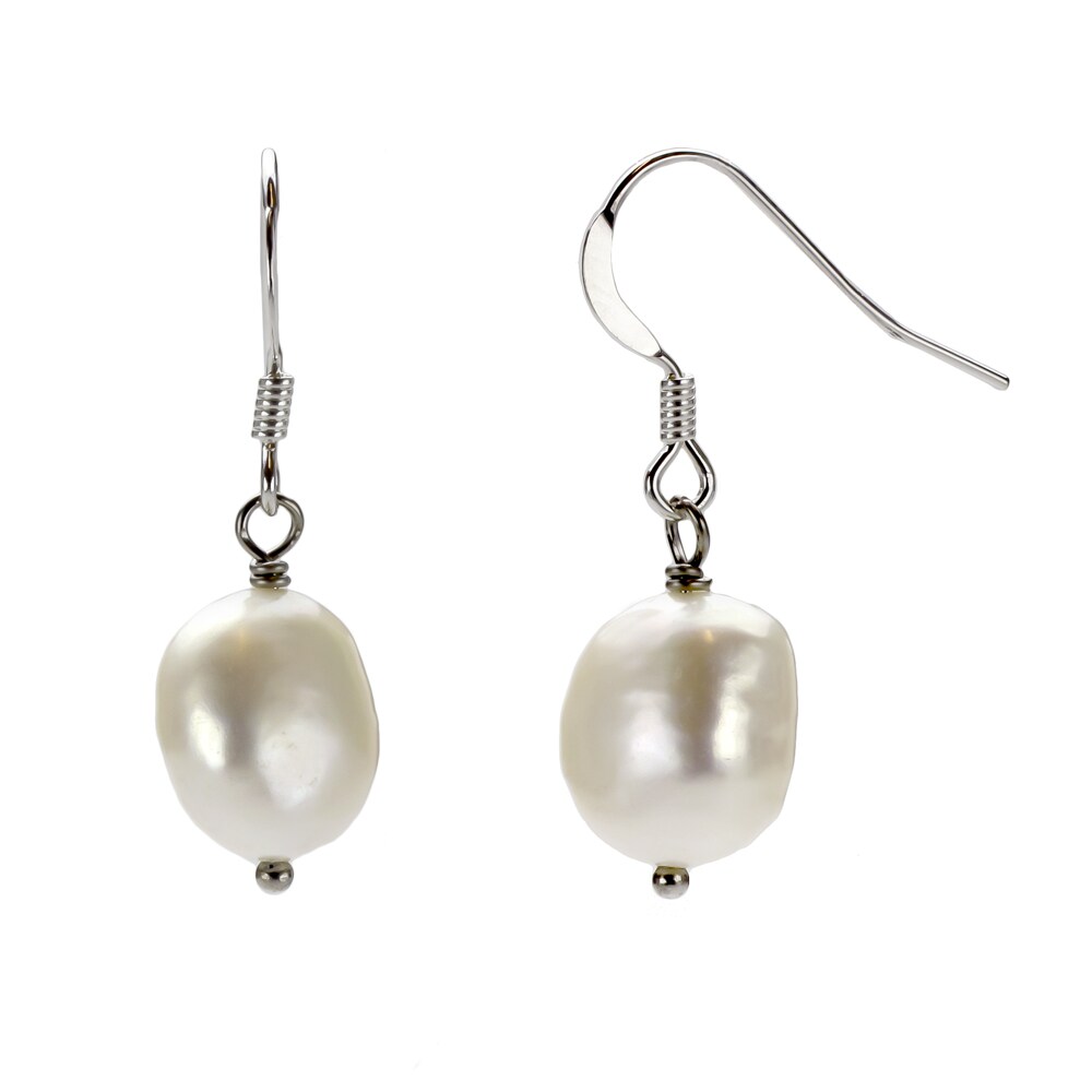 DaVonna Sterling Silver White Baroque Freshwater Pearl Earrings (9-10 ...