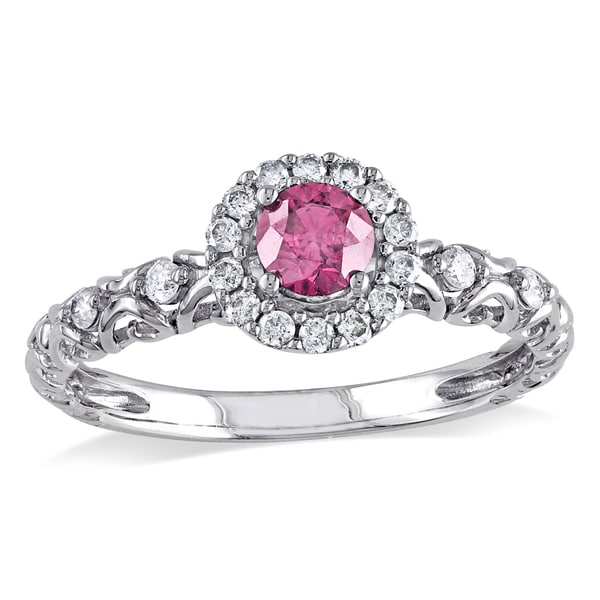 Miadora 14k White Gold 1/2ct TDW Pink and White Diamond Halo Ring