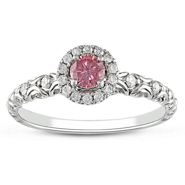 Miadora 14k White Gold 1/2ct TDW Pink and White Diamond Halo Ring (G H