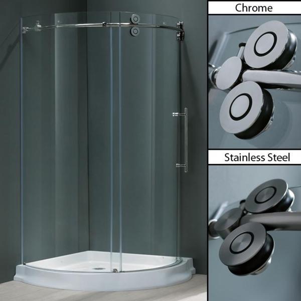 VIGO 36 x 36 Frameless Round 5/16" Clear Shower Enclosure Right Sided Door with Base Vigo Shower Kits