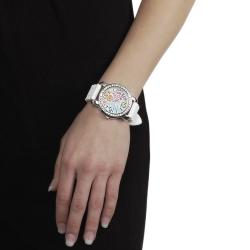 Geneva Platinum Women's Multicolor Floral Dial Rhinestone Silicone Watch Geneva Women's Geneva Watches