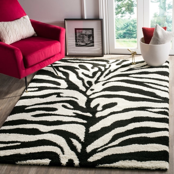 Safavieh Zebra Shag Off-White/ Black Rug - 4' x 6'