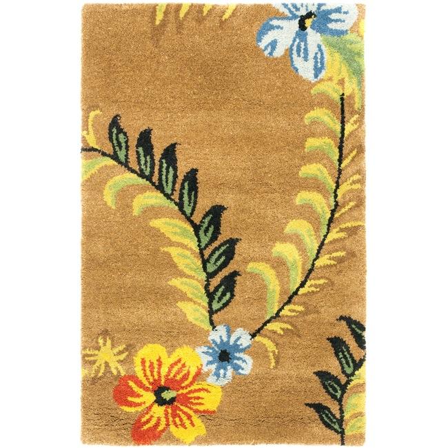 Handmade Soho Brown New Zealand Floral Wool Rug (2 X 3)