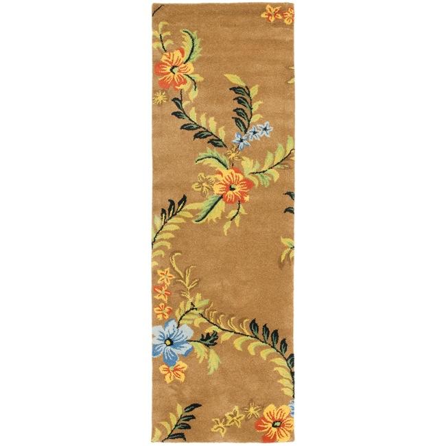 Handmade Soho Brown Floral New Zealand Wool Runner (26 X 8)