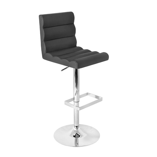 Lumisource Black Ripple Hydraulic Barstool (BlackMaterials Regenerated black leather, chromeHardware finish Chrome Number of stools One360 degree swivel seatSeat height Adjusts from 24 to 32 inchesOverall dimensions 18.25 inches long x 17.75 inches w