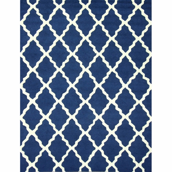 nuLOOM Handmade Moroccan Lattice Navy Wool Rug (7'6 x 9'6)
