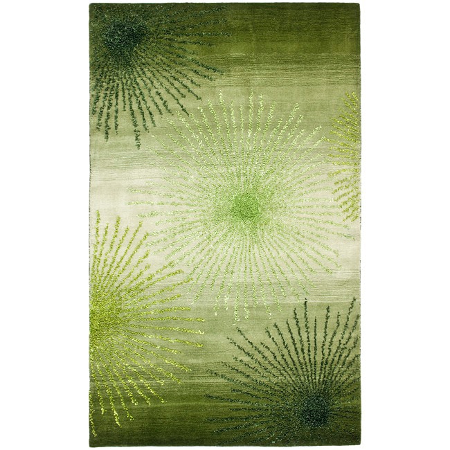 Handmade Soho Burst Green New Zealand Wool Rug (5x 8)