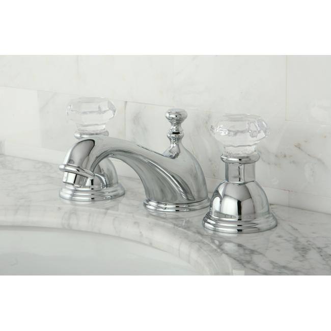 Kingston Brass Crystal Handle Chrome Widespread Bathroom Faucet with Hardware