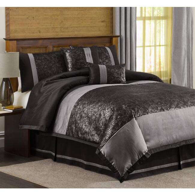Lush Decor Metallic Crocodile Black/ Silver 6-piece Comforter Set