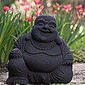 Volcanic Ash Black Happy Buddha Statue, Handmade in Indonesia