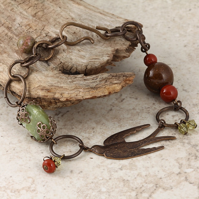 Shop Classic Brass Soaring Sparrow Jade and Jasper Vintage Bracelet ...