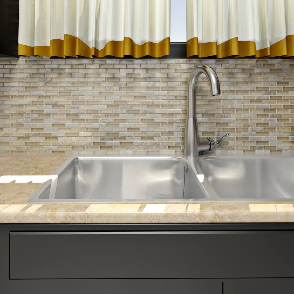 Merola Tile 10.75x11.75-inch Reflections Subway Suffolk Stone and Glass Mosaic Wall Tile (10 tiles/8.8 sqft.)