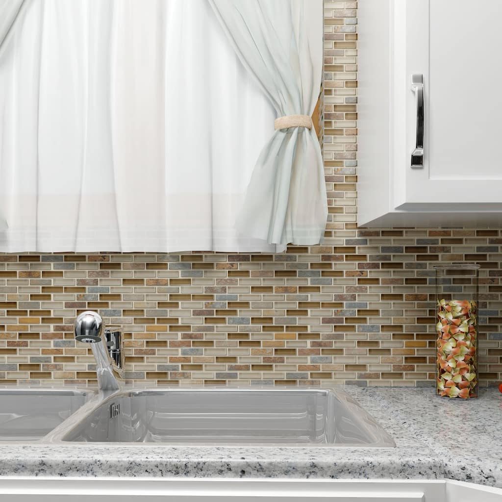 Merola Tile 10.75x11.75-inch Reflections Subway Brixton Stone and Glass Mosaic Wall Tile (10 tiles/8.8 sqft.)