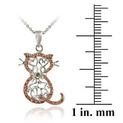 DB Designs Rose Gold over Silver Champagne Diamond Accent Filigree Cat Necklace DB Designs Diamond Necklaces