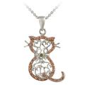 DB Designs Rose Gold over Silver Champagne Diamond Accent Filigree Cat Necklace