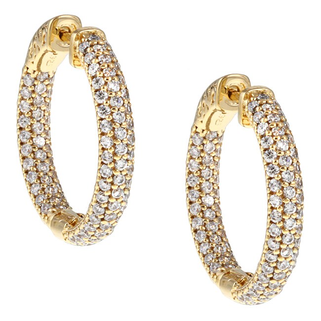 Gold-Over-Silver Cubic Zirconia Clip-In Hoop Earrings - 13508339 ...