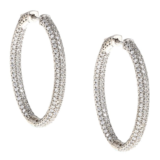 Shop Sterling Silver Pave Cubic Zirconia Hoop Earrings - Free Shipping ...