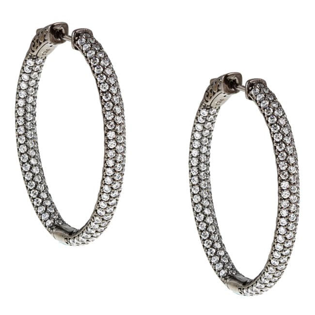 Black Rhodium-plated Sterling Silver Pave Cubic Zirconia Hoop Earrings ...