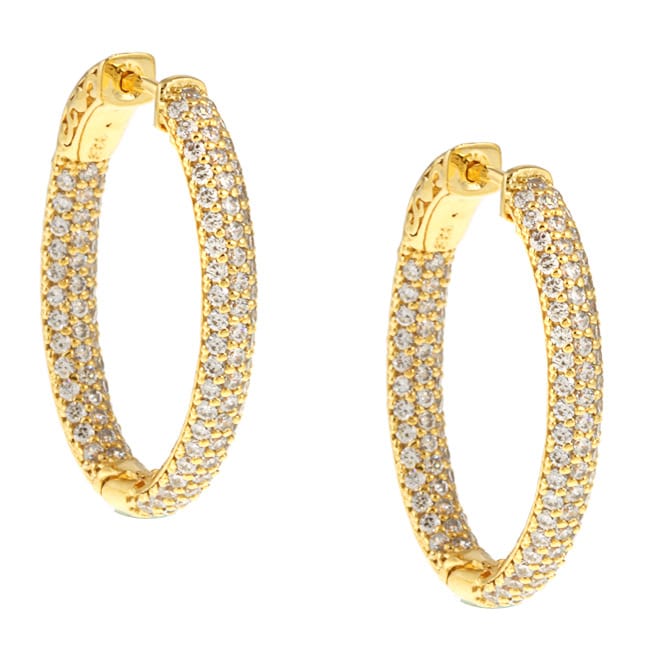 Shop Gold over Silver Oval Pave Cubic Zirconia Hoop Earrings - Free ...
