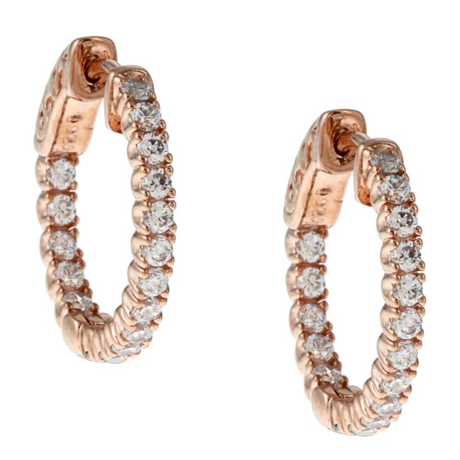 Rose Gold over Silver Cubic Zirconia Hoop Earrings  