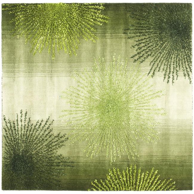 Handmade Soho Burst Green New Zealand Wool Rug (6 Square)