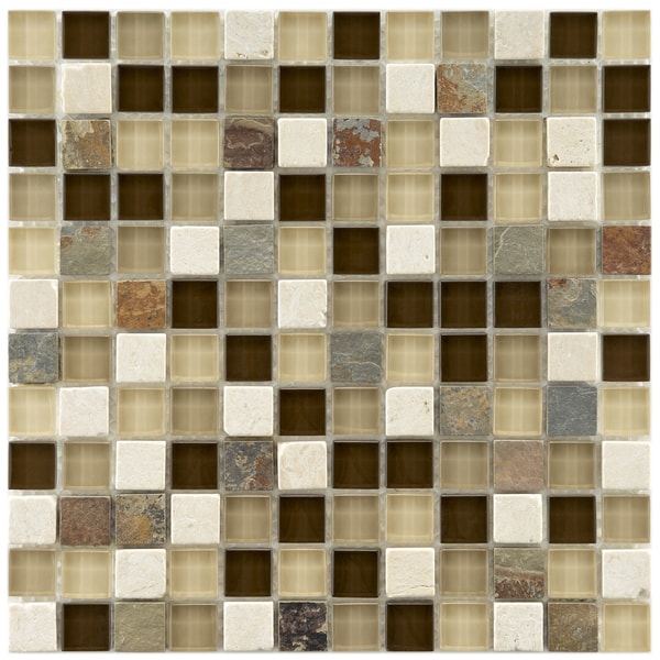 Somertile Reflections Square 1inch Nassau Stone and Glass Mosaic Tiles (Pack of 10) Free