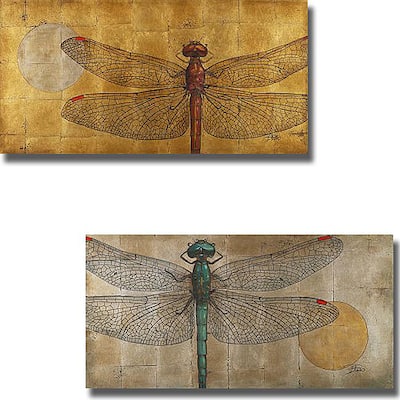 Patricia Pinto 'Dragonfly on Silver and Gold' 2-piece Canvas Art Set