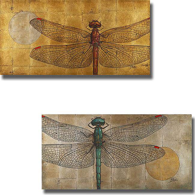 Patricia Pinto 'Dragonfly on Silver and Gold' 2-piece Canvas Art Set