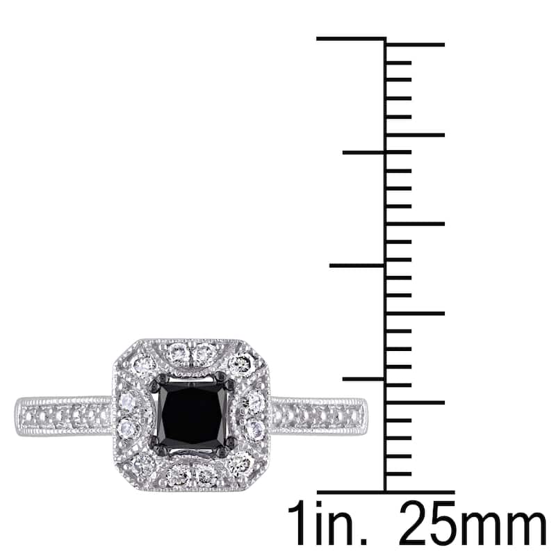 Miadora 10k White Gold 3/5ct TDW Black and White Princess-Cut Diamond Square Halo Engagement Ring