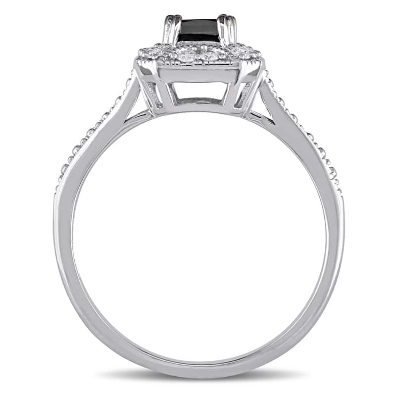 Miadora 10k White Gold 3/5ct TDW Black and White Princess-Cut Diamond Square Halo Engagement Ring