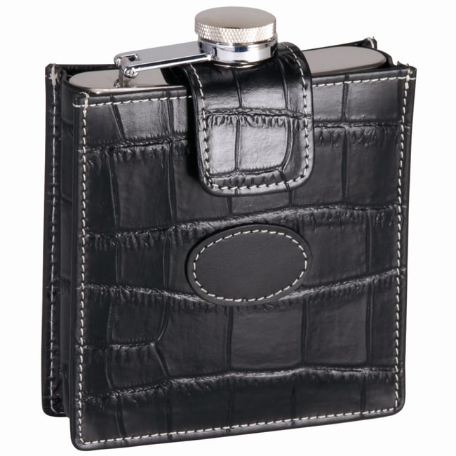 Crocodile skin Styled Top Grain Leather Croco Flask With Attached Cap