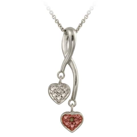 DB Designs Rose Gold over Silver Champagne Diamond Accent Double Heart Necklace