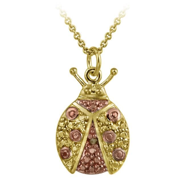 DB Designs 18k and Rose Gold over Silver Champagne Diamond Lady Bug Necklace