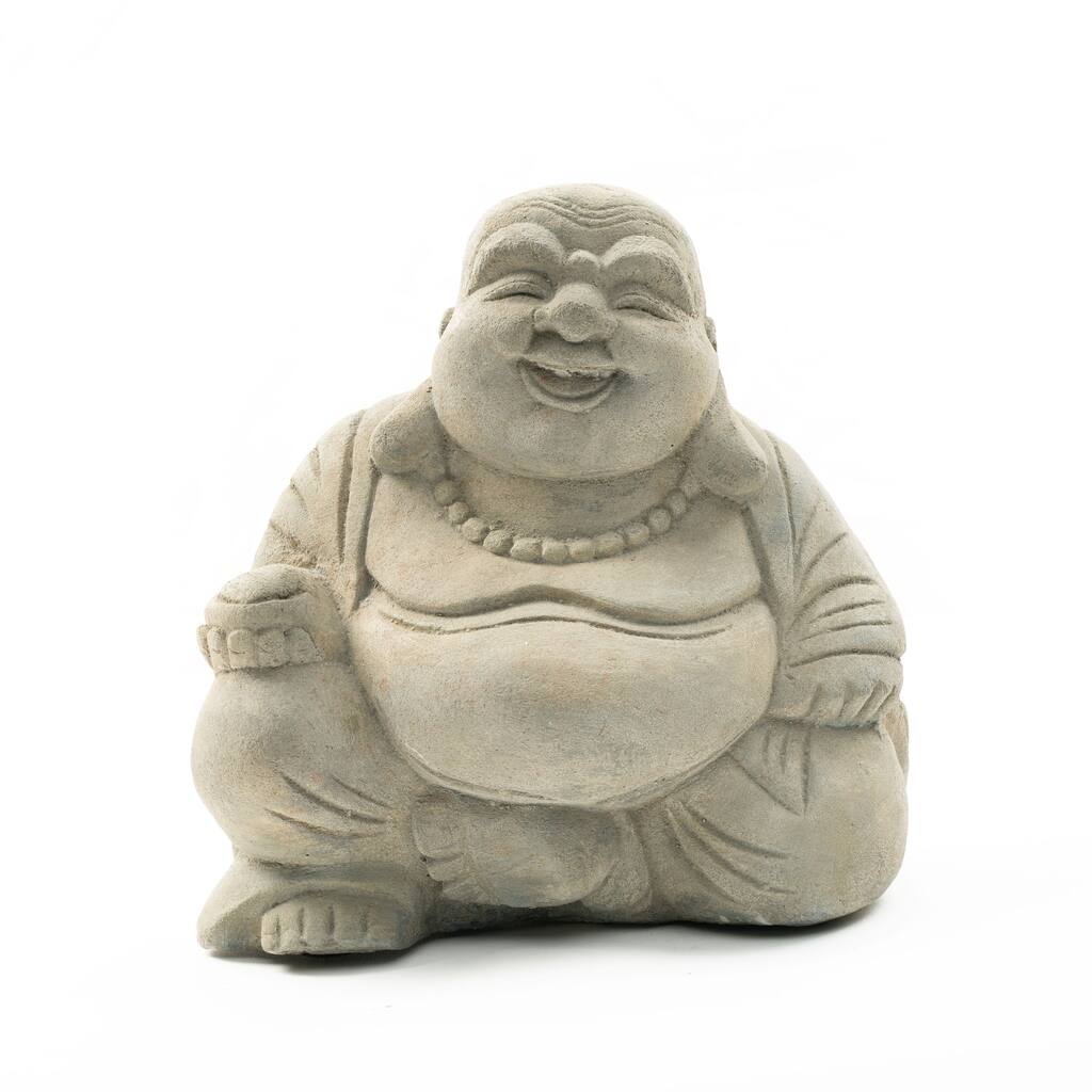 Handmade Volcanic Ash Happy Buddha Statue Stone Washed (Indonesia)