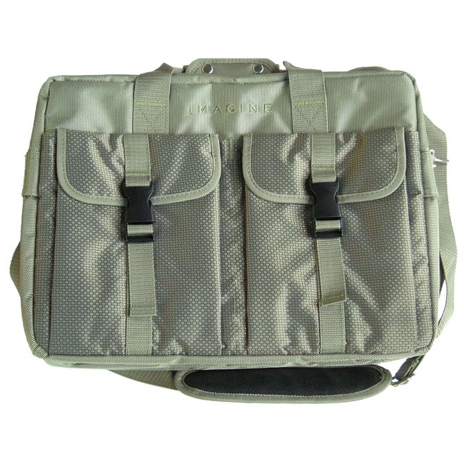 Imagine Eco friendly Green Fabric Laptop Briefcase (GreenDimensions 15.75 inches long x 6.75 inches deep x 11.5 inches highMaterial Eco friendly TPE backingTwo large zippered foam padded pockets that will protect one or two laptopsTwo outside expandable