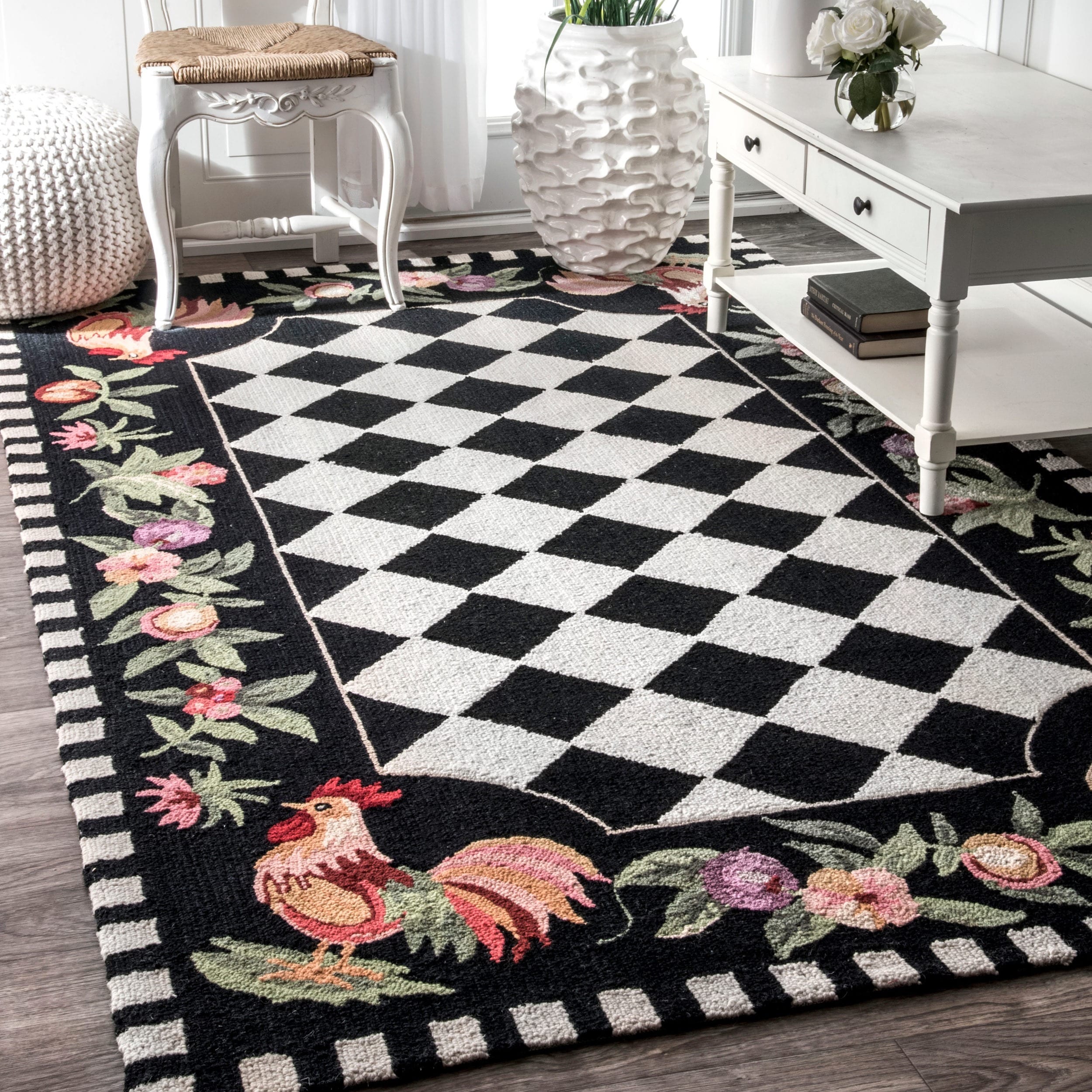 Nuloom Hand hooked Moroccan Rooster Checkered Wool Rug (36 X 56)