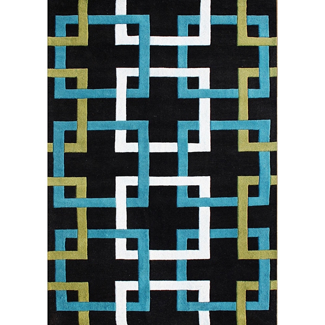 Handmade Metro Puzzle Black Wool Rug (5 X 8)