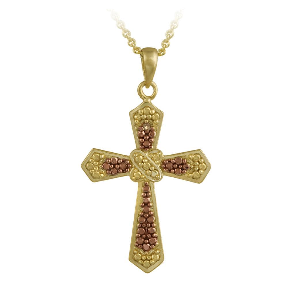 Shop DB Designs 18k and Rose Gold over Silver Champagne Diamond Accent Cross Necklace - On Sale ...