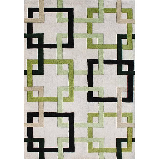Alliyah Handmade Beige Puzzle New Zealand Blend Wool Rug - Beige/Green - 8' x 10'